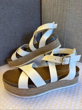Spring Step Patrizia Size 8 White Jute Platform Espadrille Sandals Ankle Strap